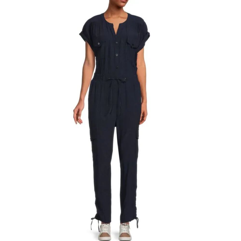 Elie Tahari Women's Belted Ankle Jumpsuit Blue Corporate Core Minimalist Size S